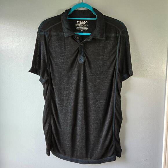 Helix Instinct Sheer Button Front Short Sleeve Collar Men's Polo Shirt Dk Blue - Picture 1 of 6